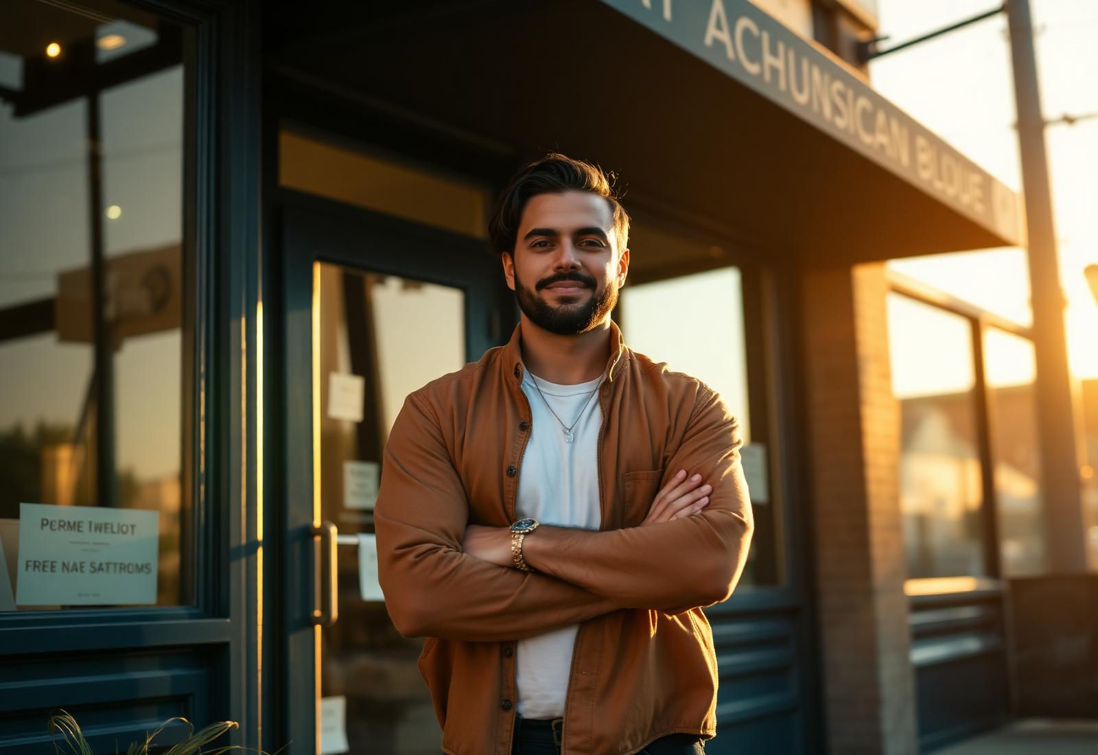 Small business owner outside their storefront after securing funding